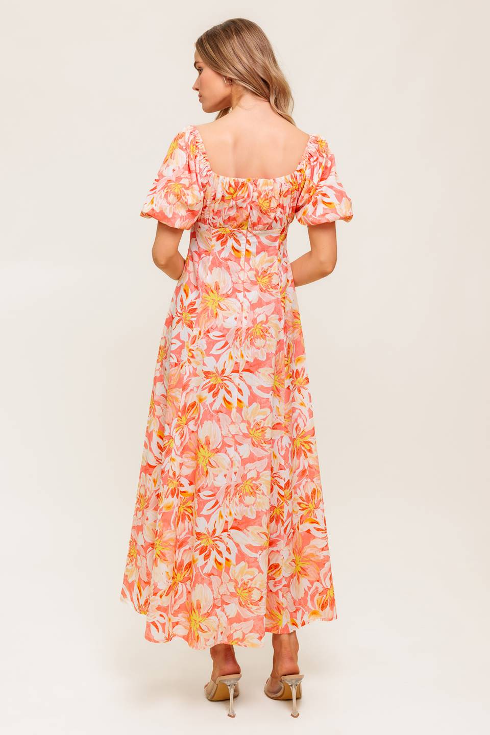 OCEAN FLORALS CORAL WOVEN MIDI DRESS Flying Tomato